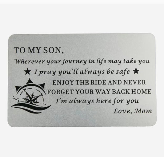 To My Son Wherever Your Journey Takes You heavy duty metal wallet card gift