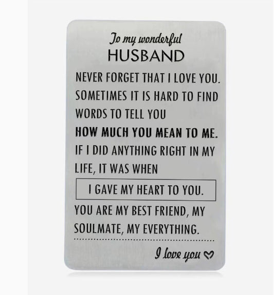 To My Wonderful Husband heavy duty metal wallet card gift