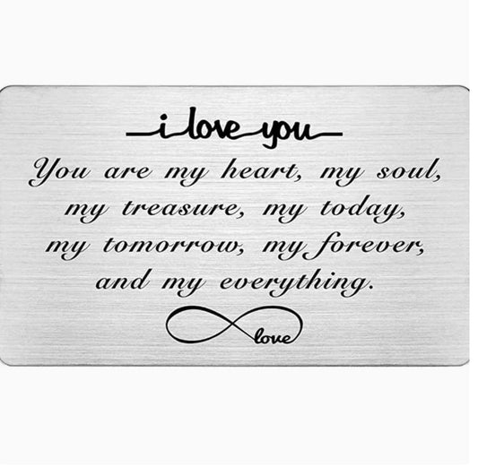 I Love You My Heart My Soul infinity design heavy duty metal wallet card keepsake