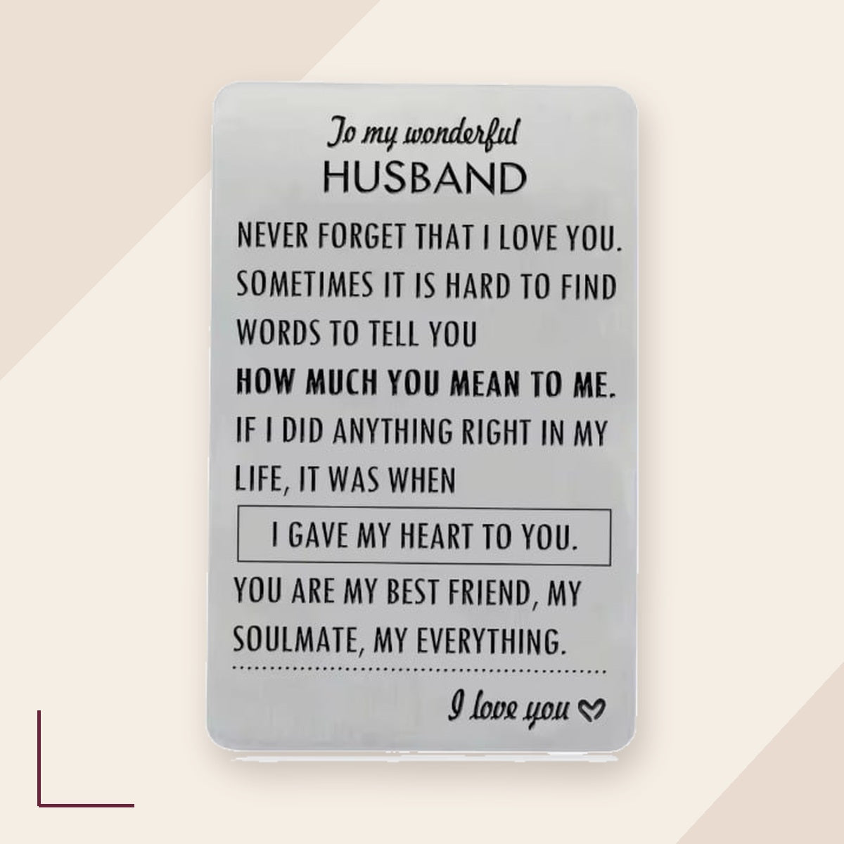 To My Wonderful Husband metal wallet card